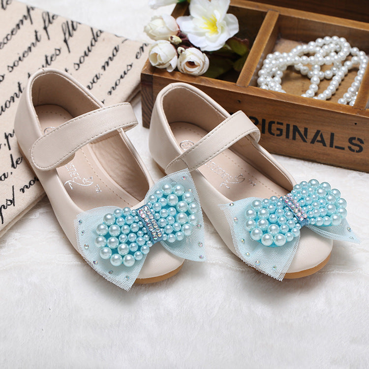 Chaussures Princesse Fille — Cuir, Perles & Nœud Élégant — vue côté gauche