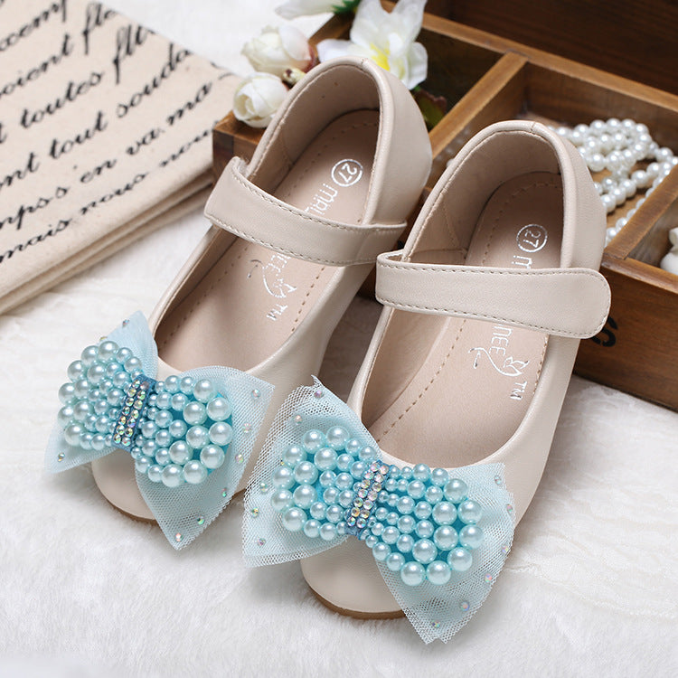 Chaussures Princesse Fille — Cuir, Perles & Nœud Élégant — vue arrière