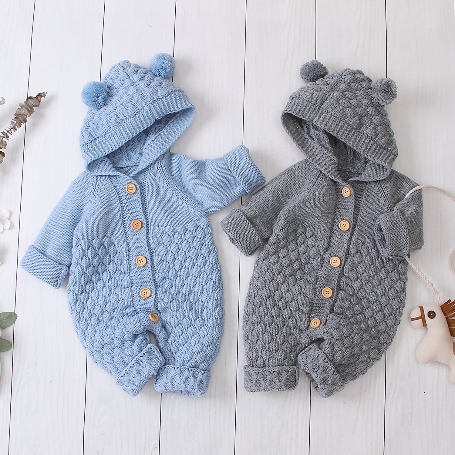 Combinaison Tricotée à Capuche Jumpsuit Chaud Hiver Enfant - photo 2