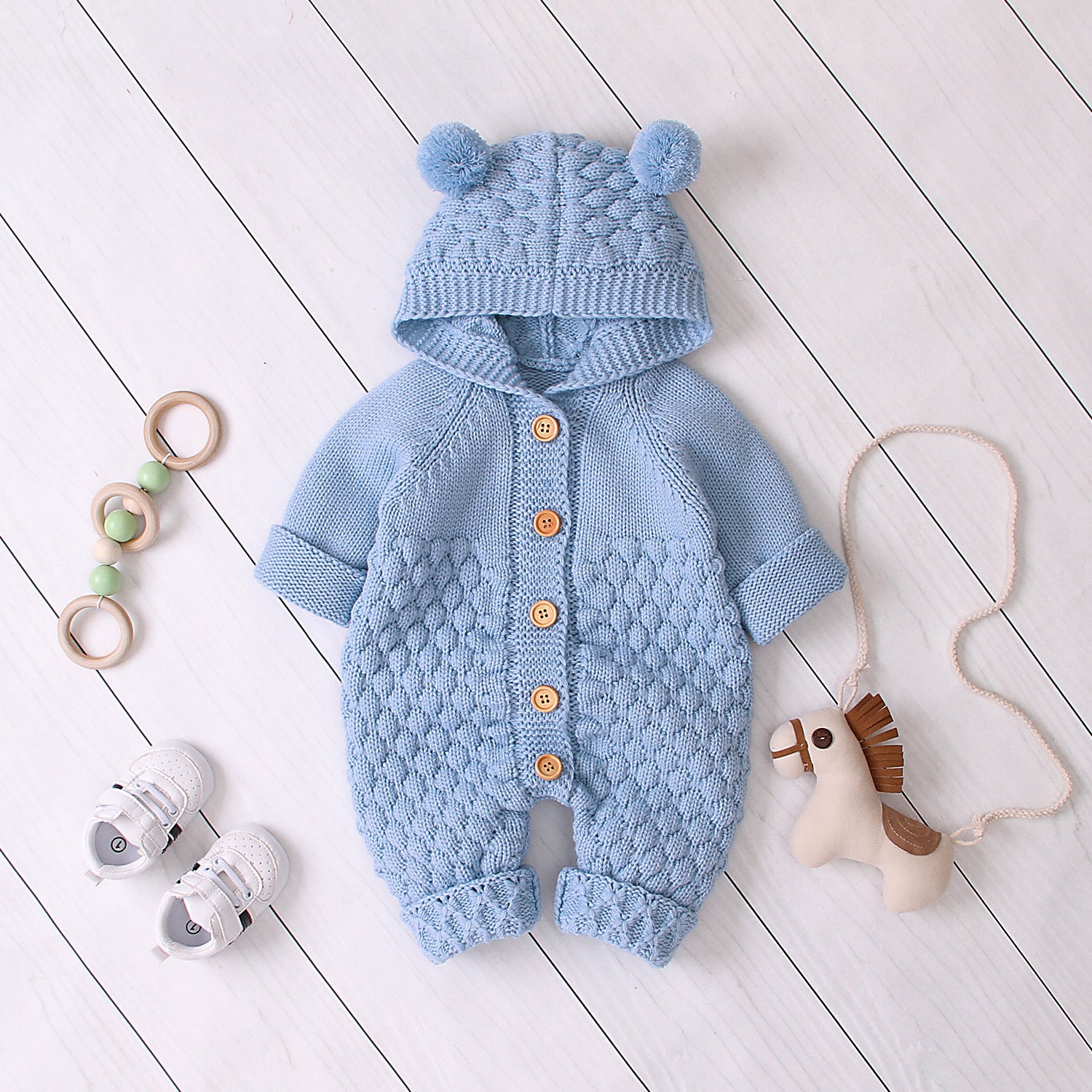 Combinaison Tricotée à Capuche Jumpsuit Chaud Hiver Enfant - photo 3