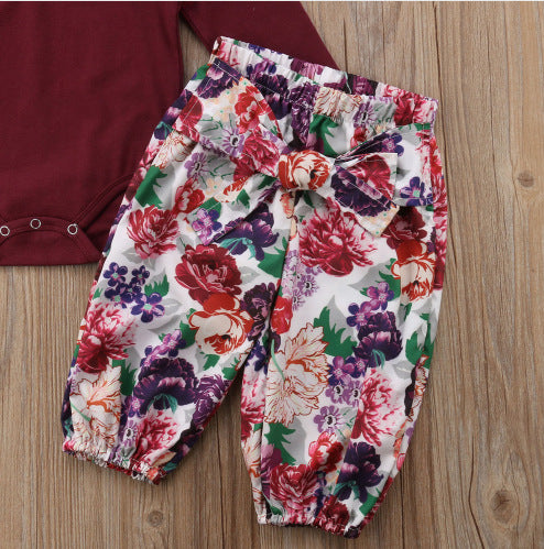 Ensemble 3 Pièces Bébé Fille — Body Fleuri, Pantalon & Bandeau — vue de dos