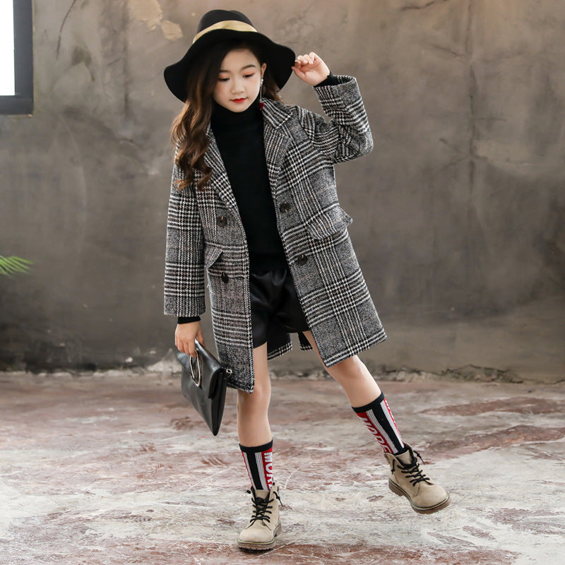 Manteau Carreaux Fille Veste Pied-de-Poule Élégante - photo 5