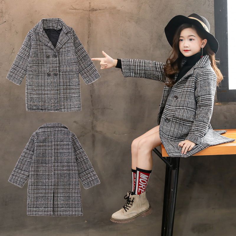 Manteau Carreaux Fille Veste Pied-de-Poule Élégante - photo 2