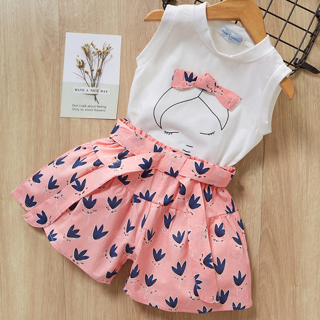 Ensemble T-Shirt Short Fille Tenue Été Décontractée - photo 2