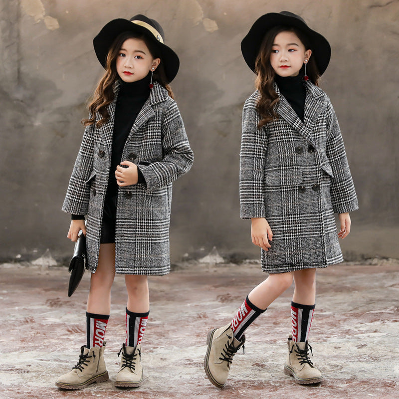 Manteau Carreaux Fille Veste Pied-de-Poule Élégante - photo 1