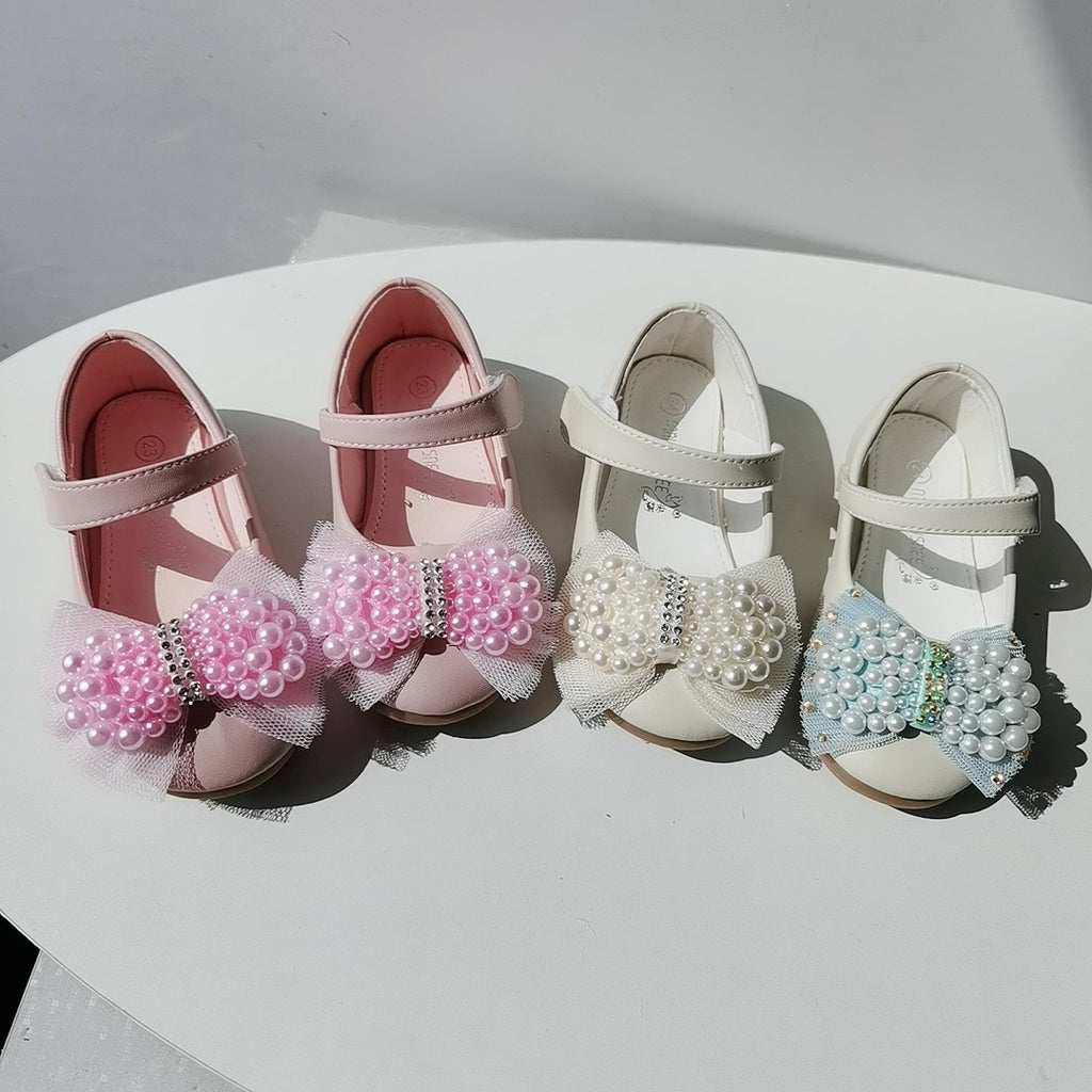 Chaussures Princesse Fille — Cuir, Perles & Nœud Élégant — vue semelle