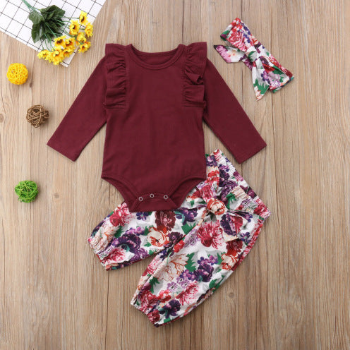 Ensemble 3 Pièces Bébé Fille — Body Fleuri, Pantalon & Bandeau — vue principale