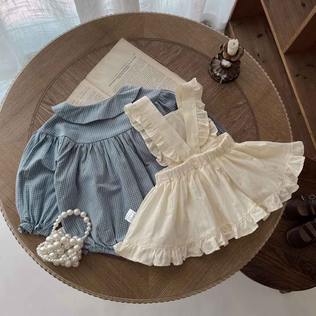 Ensemble 2 Pièces Bébé — Grenouillère Carreaux & Petite Jupe — détail finition