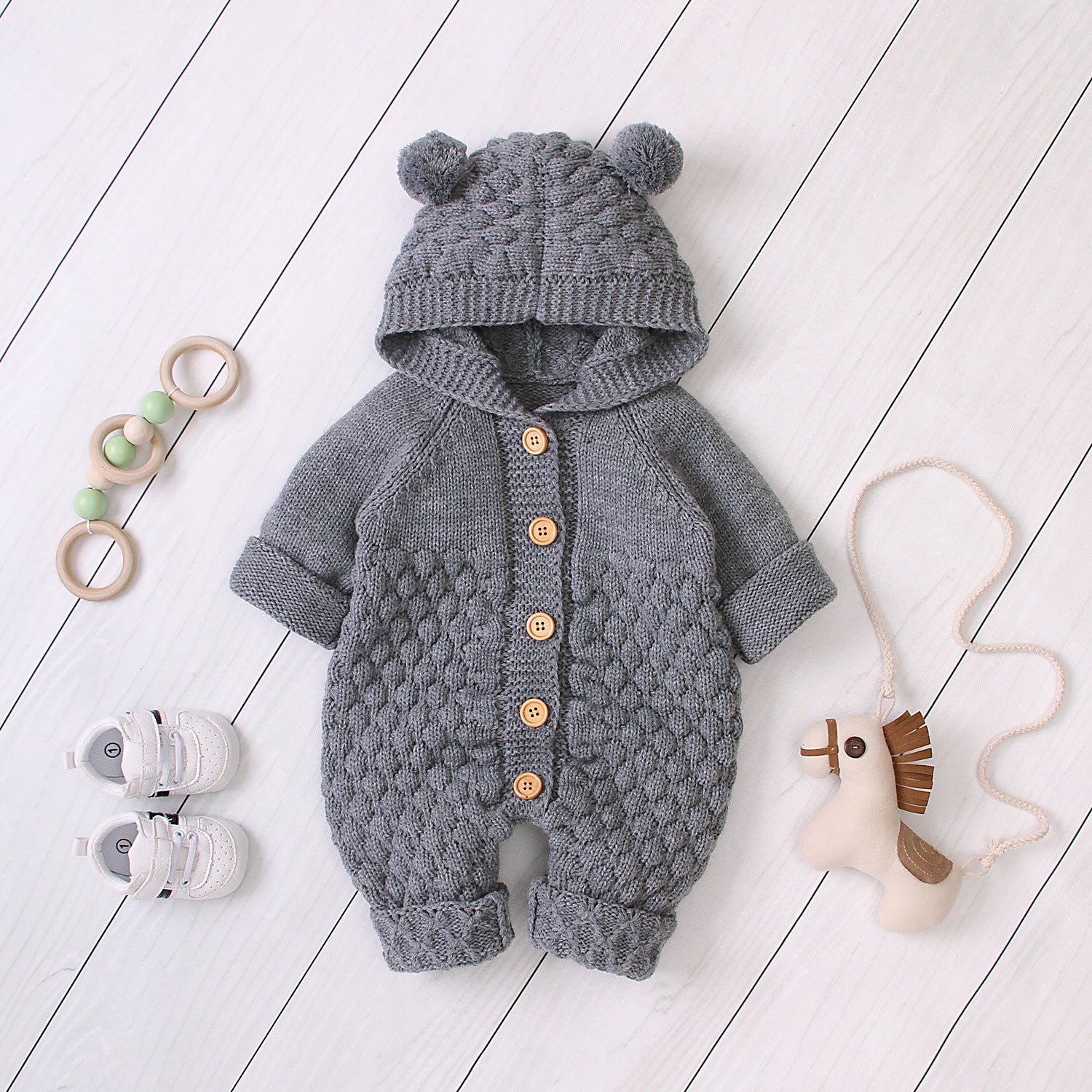 Combinaison Tricotée à Capuche Jumpsuit Chaud Hiver Enfant - photo 5