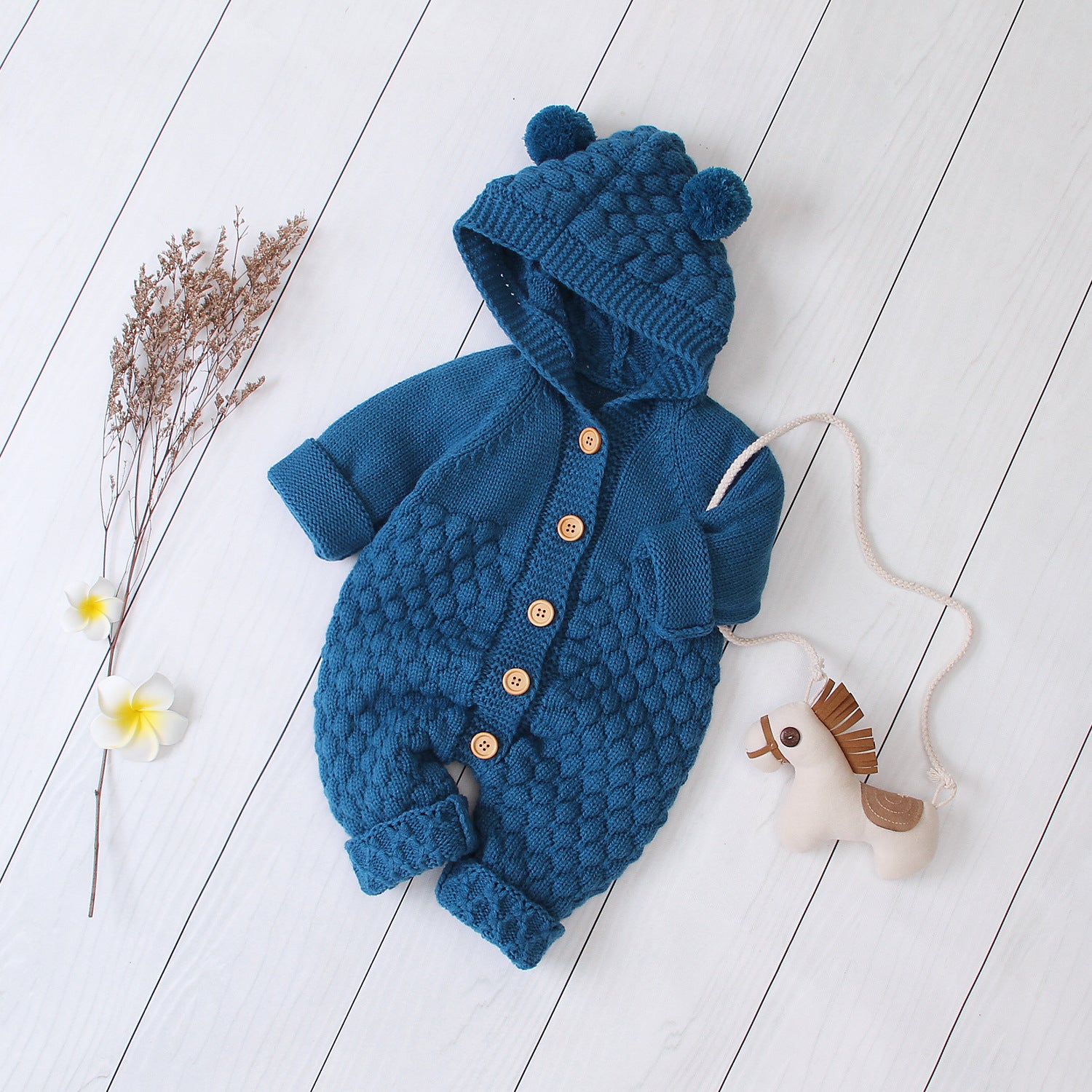 Combinaison Tricotée à Capuche Jumpsuit Chaud Hiver Enfant - photo 7