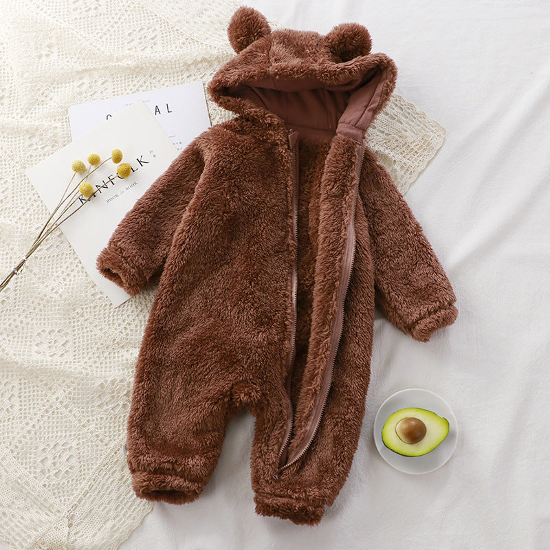 Grenouillère d'Hiver Bébé — Peluche Chaude Nouveau-né — détail finition