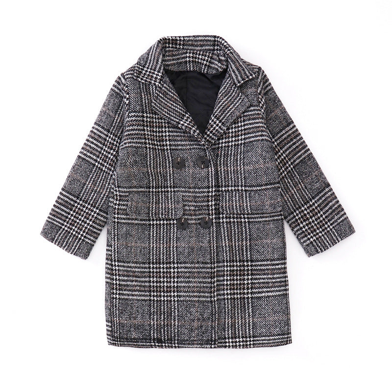 Manteau Carreaux Fille Veste Pied-de-Poule Élégante - photo 4