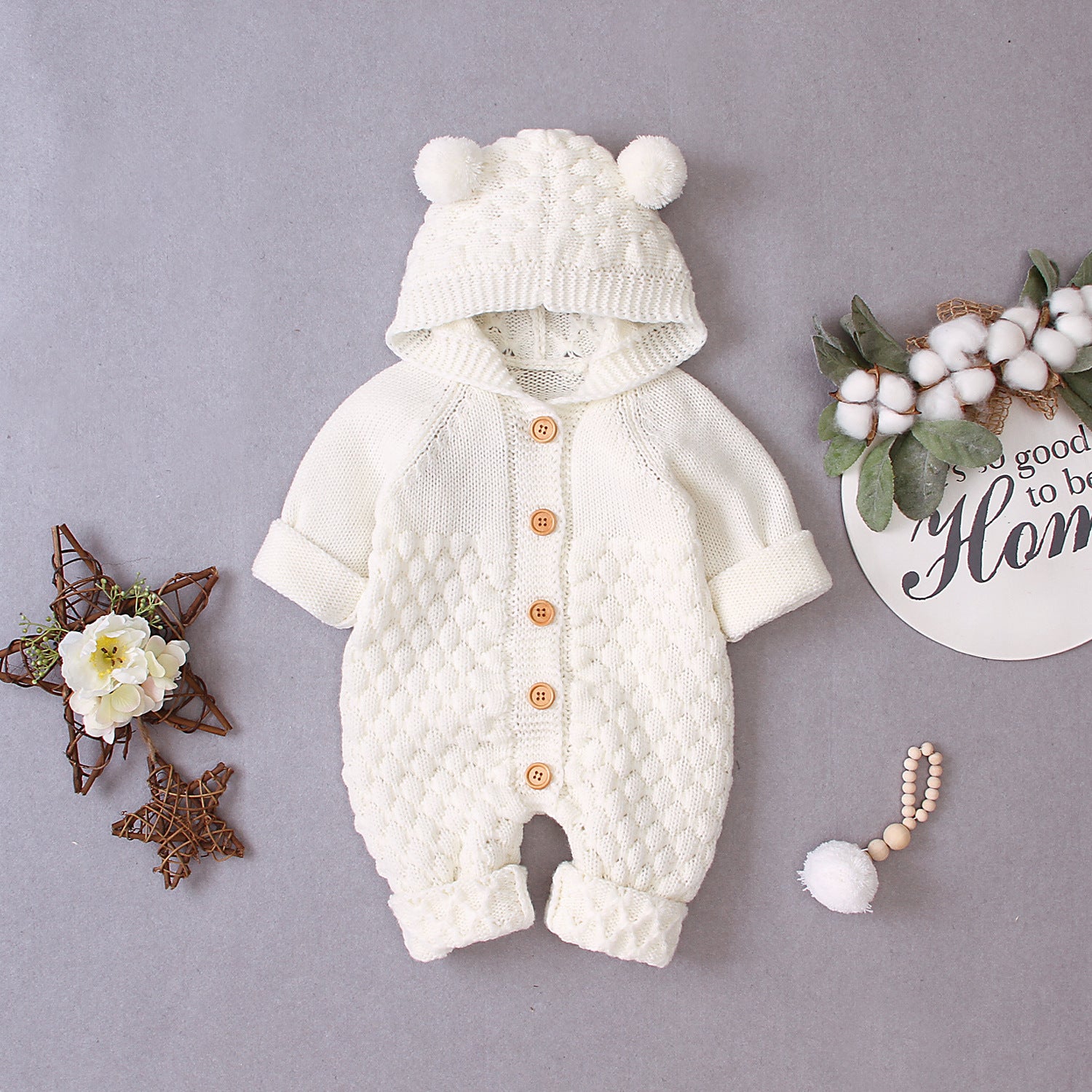 Combinaison Tricotée à Capuche Jumpsuit Chaud Hiver Enfant - photo 4