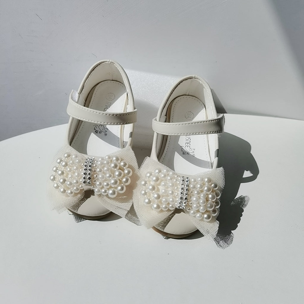 Chaussures Princesse Fille — Cuir, Perles & Nœud Élégant — vue côté droit