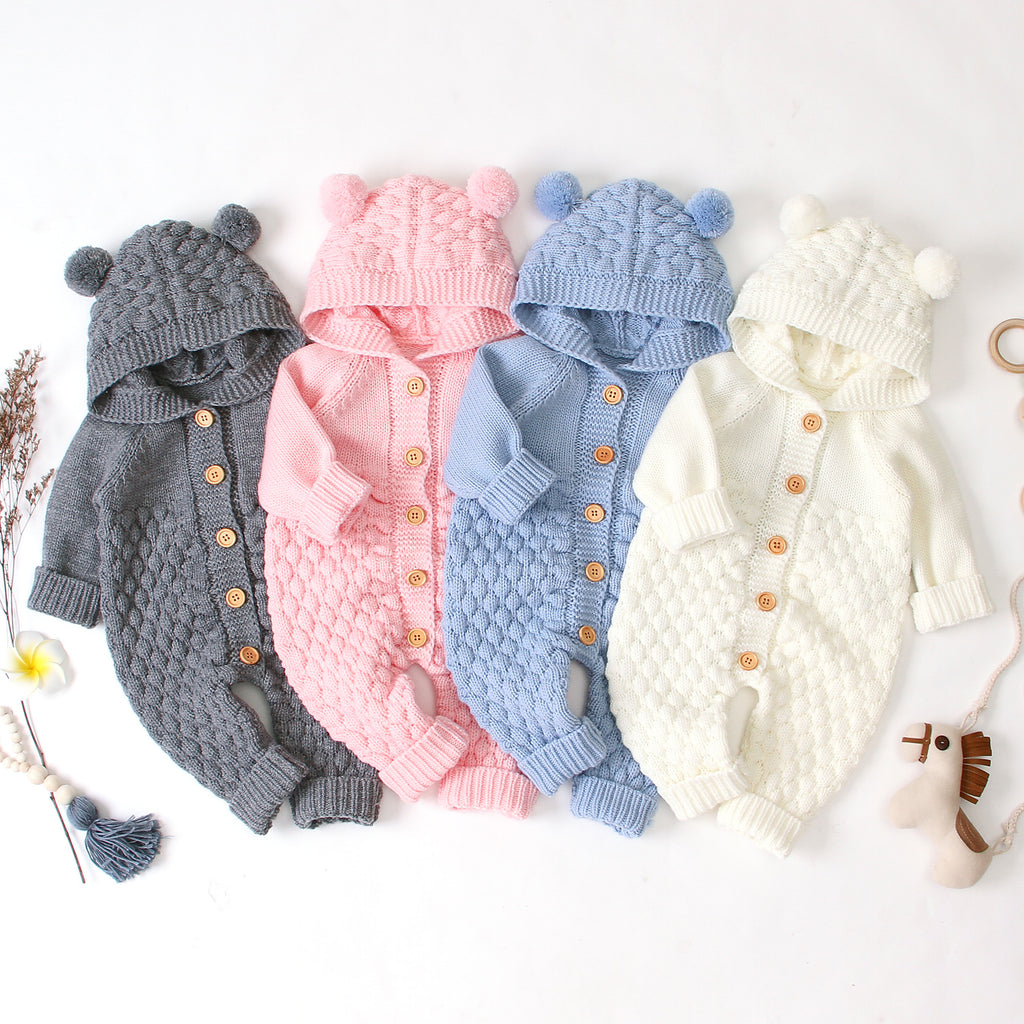 Combinaison Tricotée à Capuche Jumpsuit Chaud Hiver Enfant - photo 1