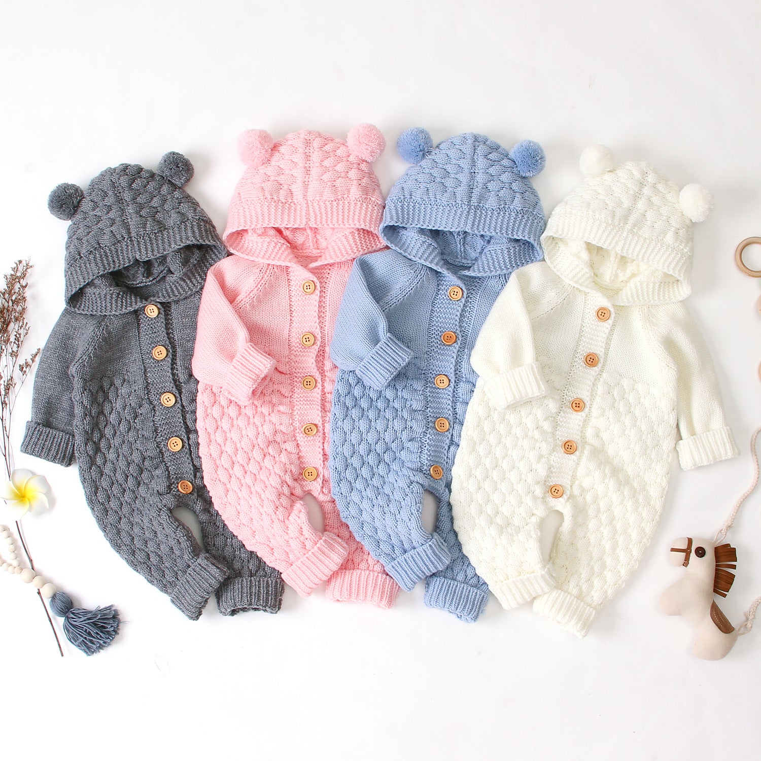 Combinaison Tricotée à Capuche Jumpsuit Chaud Hiver Enfant - photo 1