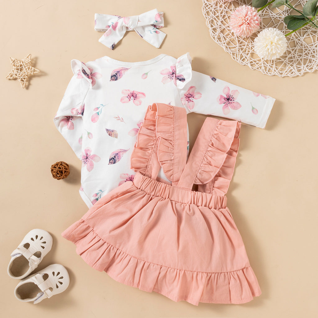 Ensemble 3 Pièces Bébé Fille — Romper Imprimé, Robe & Bandeau — détail finition