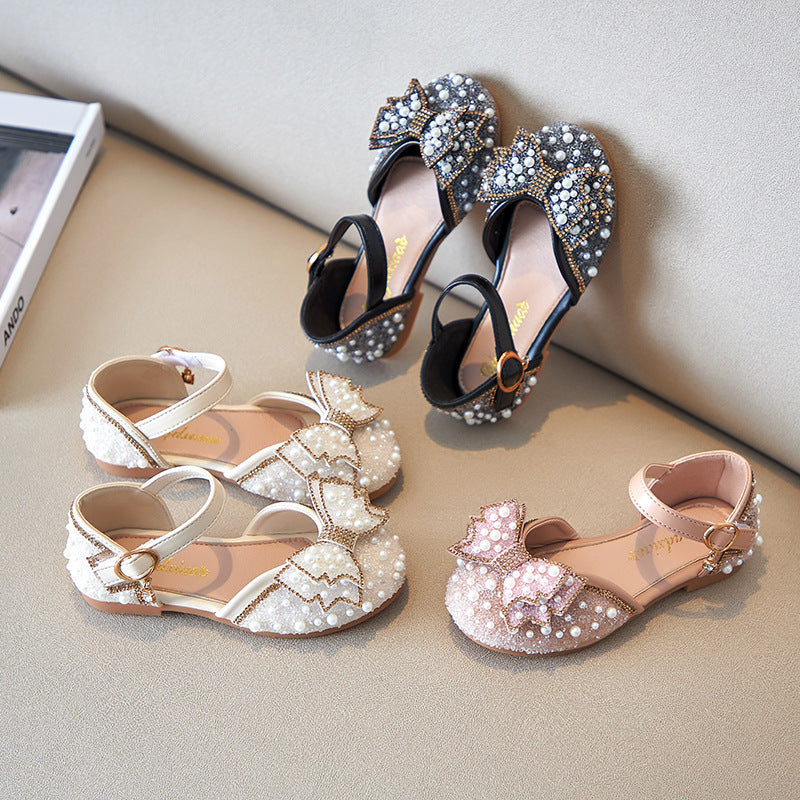 Ballerines Princesse Fille — Perles & Nœud Été — vue côté gauche