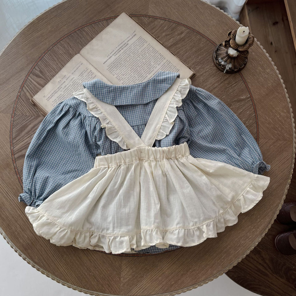 Ensemble 2 Pièces Bébé — Grenouillère Carreaux & Petite Jupe — vue de côté