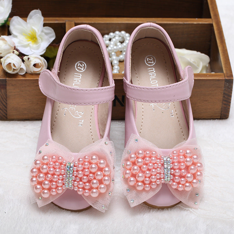 Chaussures Princesse Fille — Cuir, Perles & Nœud Élégant — détail fermeture