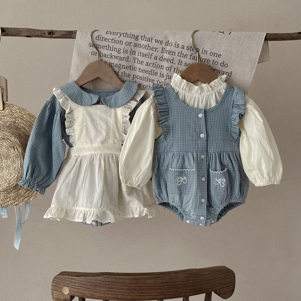 Ensemble 2 Pièces Bébé — Grenouillère Carreaux & Petite Jupe — détail matière