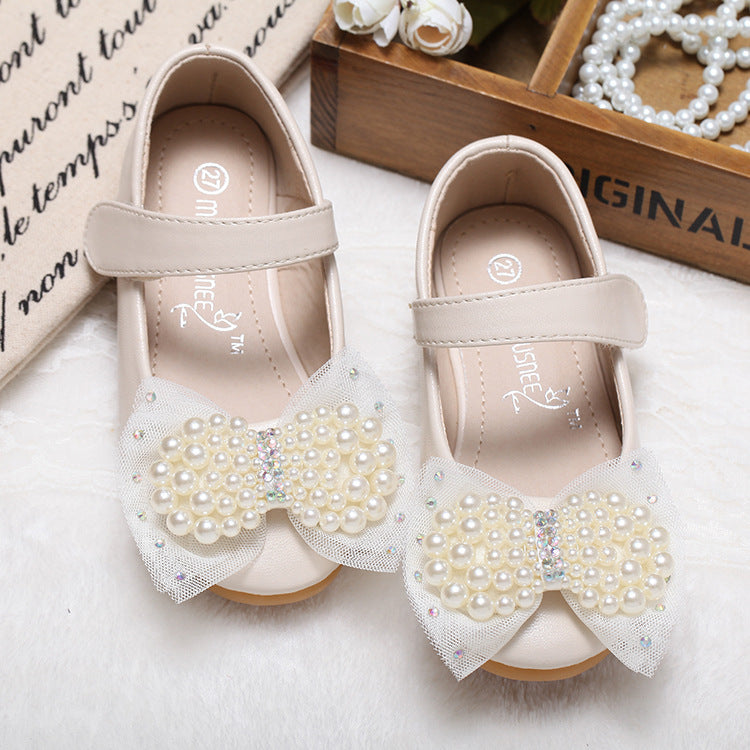 Chaussures Princesse Fille — Cuir, Perles & Nœud Élégant — vue dessus